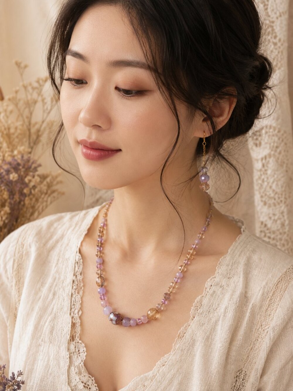 ✨ JB Original Lavender Cloisonné Crystal Necklace & Earring Set ✨ - Picture 4 of 10